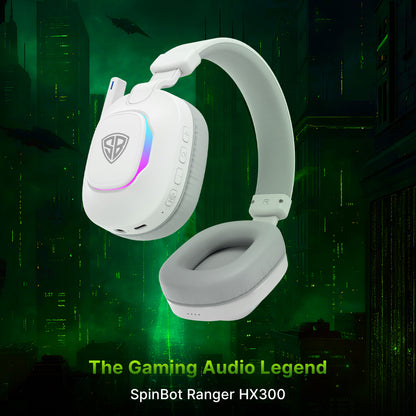 SpinBot Ranger HX300 Wireless Bluetooth Low Latency Gaming Headphones (White)