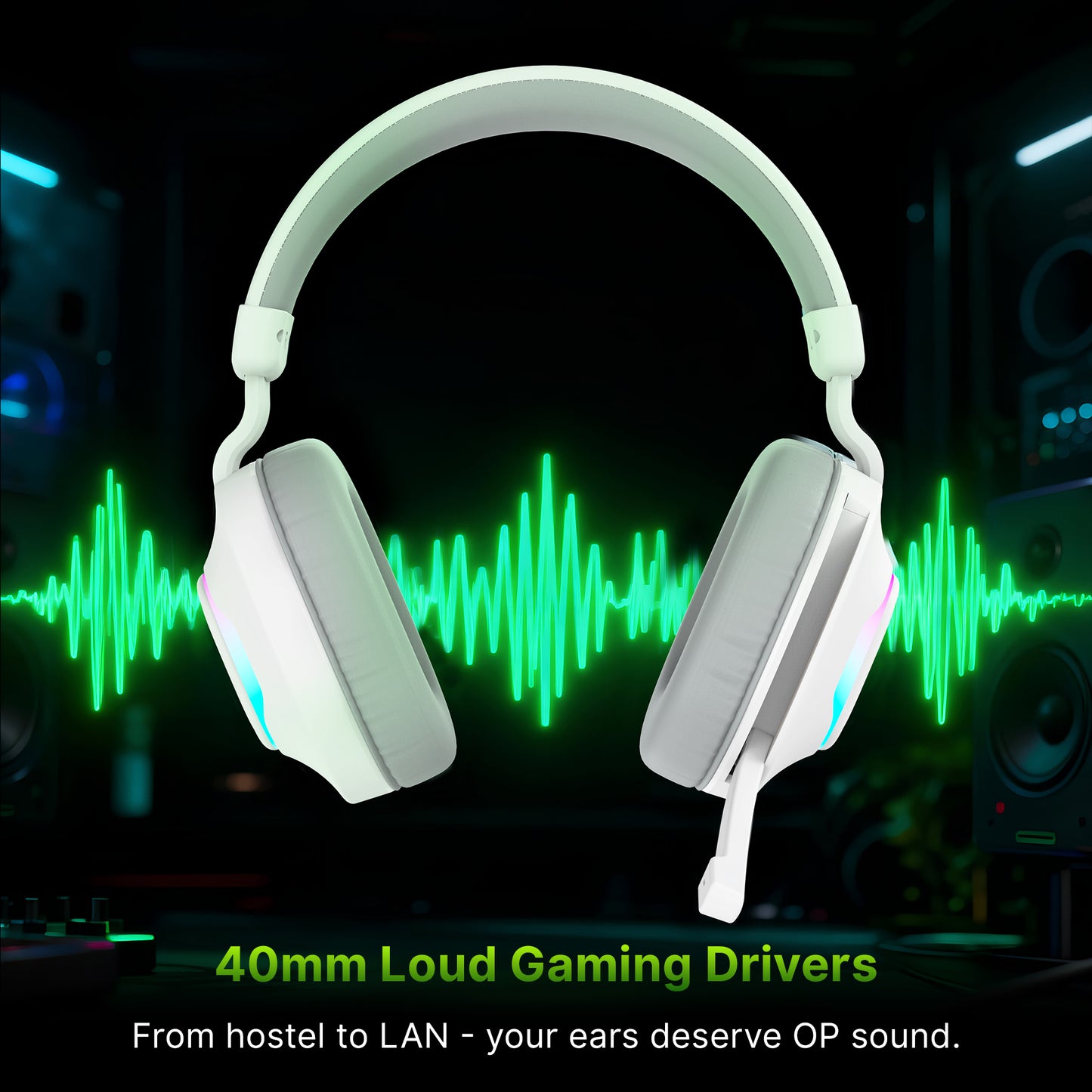 SpinBot Ranger HX300 Wireless Bluetooth Low Latency Gaming Headphones (White)