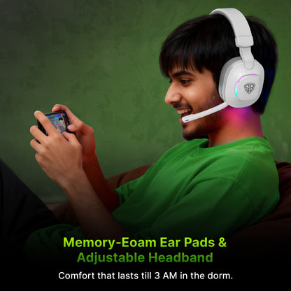 SpinBot Ranger HX300 Wireless Bluetooth Low Latency Gaming Headphones (White)