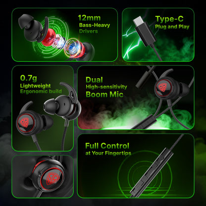 SpinBot BattleBudz C30 Type-C Wired Gaming Earphone with 12mm Gaming Driver