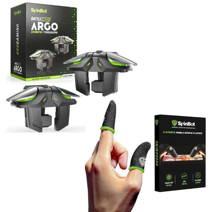 SpinBot BattleMods Argo 4 Buttons Gaming Triggers + Gaming Finger Sleeves Combo