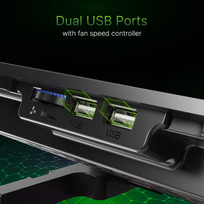 SpinBot Airflow X10 Laptop Cooling Pad with Dual Fans | Low Noise 30dB | 4-Level Adjustable Stand | 2 USB Ports with Speed Control.