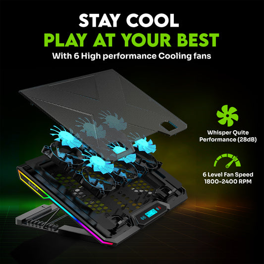 SpinBot AirFlow X20 |6 Fans|RGB Lights|6 Speed Level|Metal Body| 6 Fan Ergonomic Cooling Pad with Adjustable Height