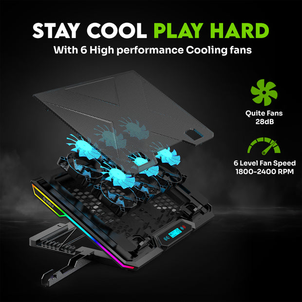 SpinBot AirFlow X20 |6 Fans|RGB Lights|6 Speed Level|Metal Body| 6 Fan Ergonomic Cooling Pad with Adjustable Height