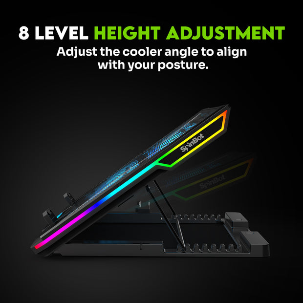 SpinBot AirFlow X20 |6 Fans|RGB Lights|6 Speed Level|Metal Body| 6 Fan Ergonomic Cooling Pad with Adjustable Height