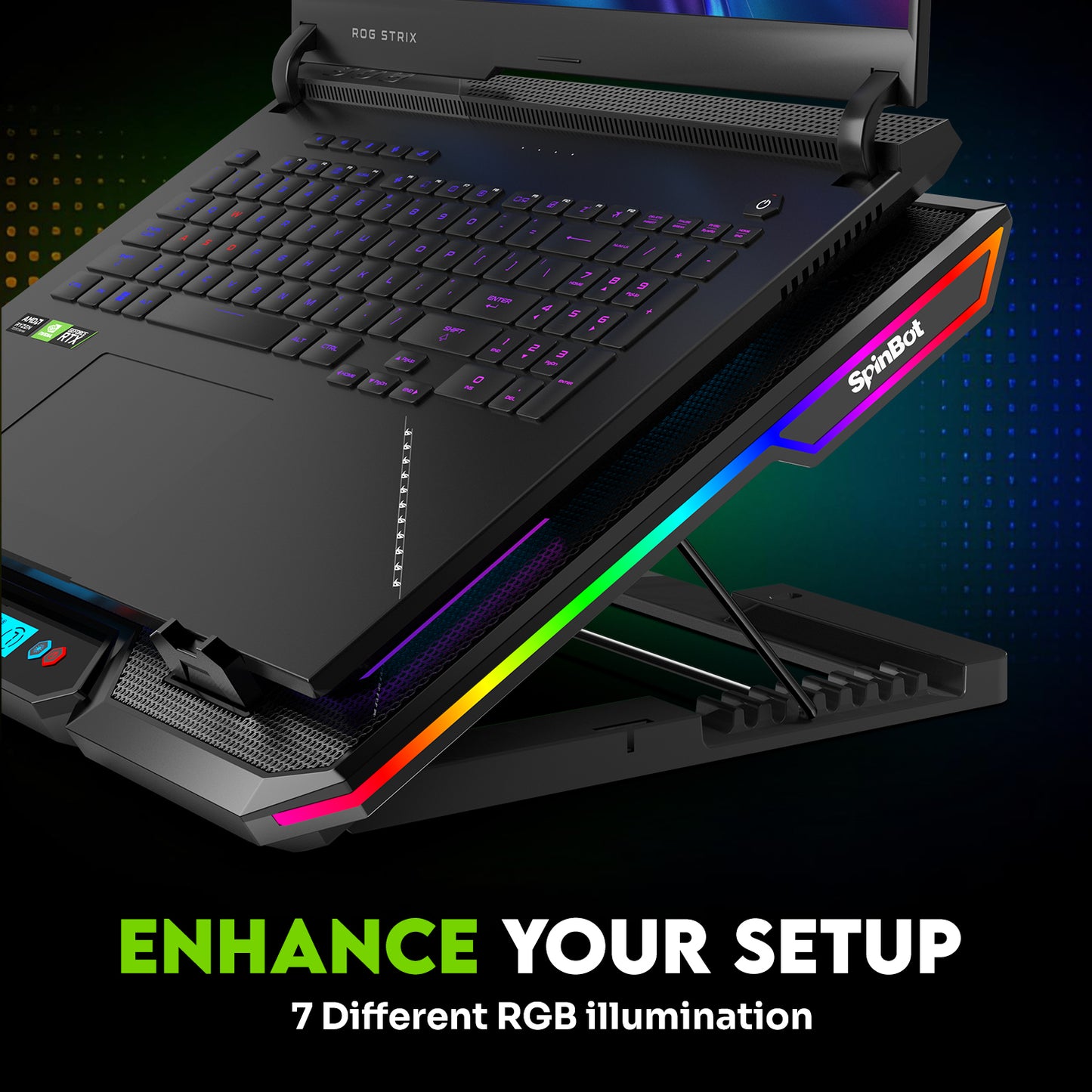 SpinBot AirFlow X20 |6 Fans|RGB Lights|6 Speed Level|Metal Body| 6 Fan Ergonomic Cooling Pad with Adjustable Height