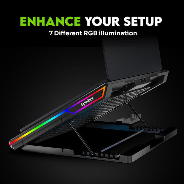 SpinBot AirFlow X20 |6 Fans|RGB Lights|6 Speed Level|Metal Body| 6 Fan Ergonomic Cooling Pad with Adjustable Height