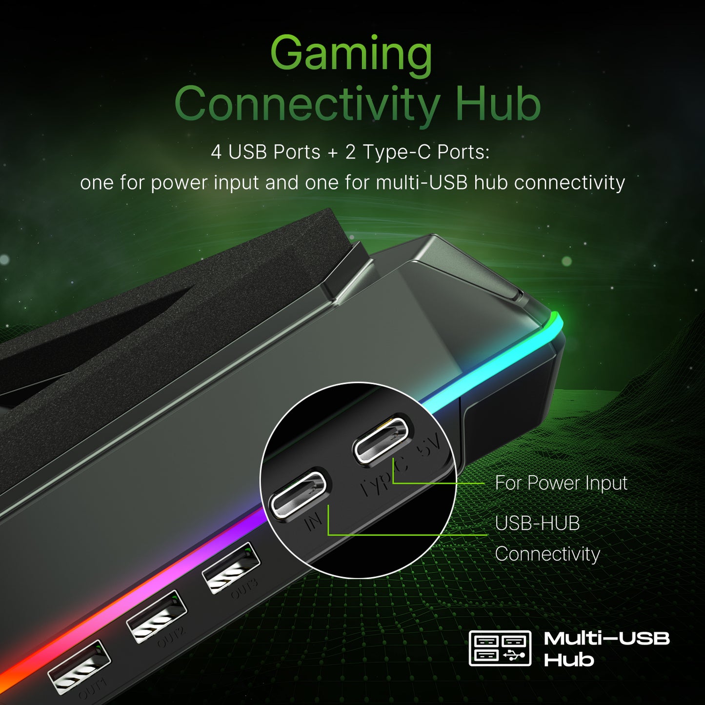 SpinBot Airflow X50 Laptop Cooling Pad | 135mm Fan up to 3800 RPM | 11 RGB Modes | 5-Level Adjustable Stand | 4 USB + 2 Type-C Ports.