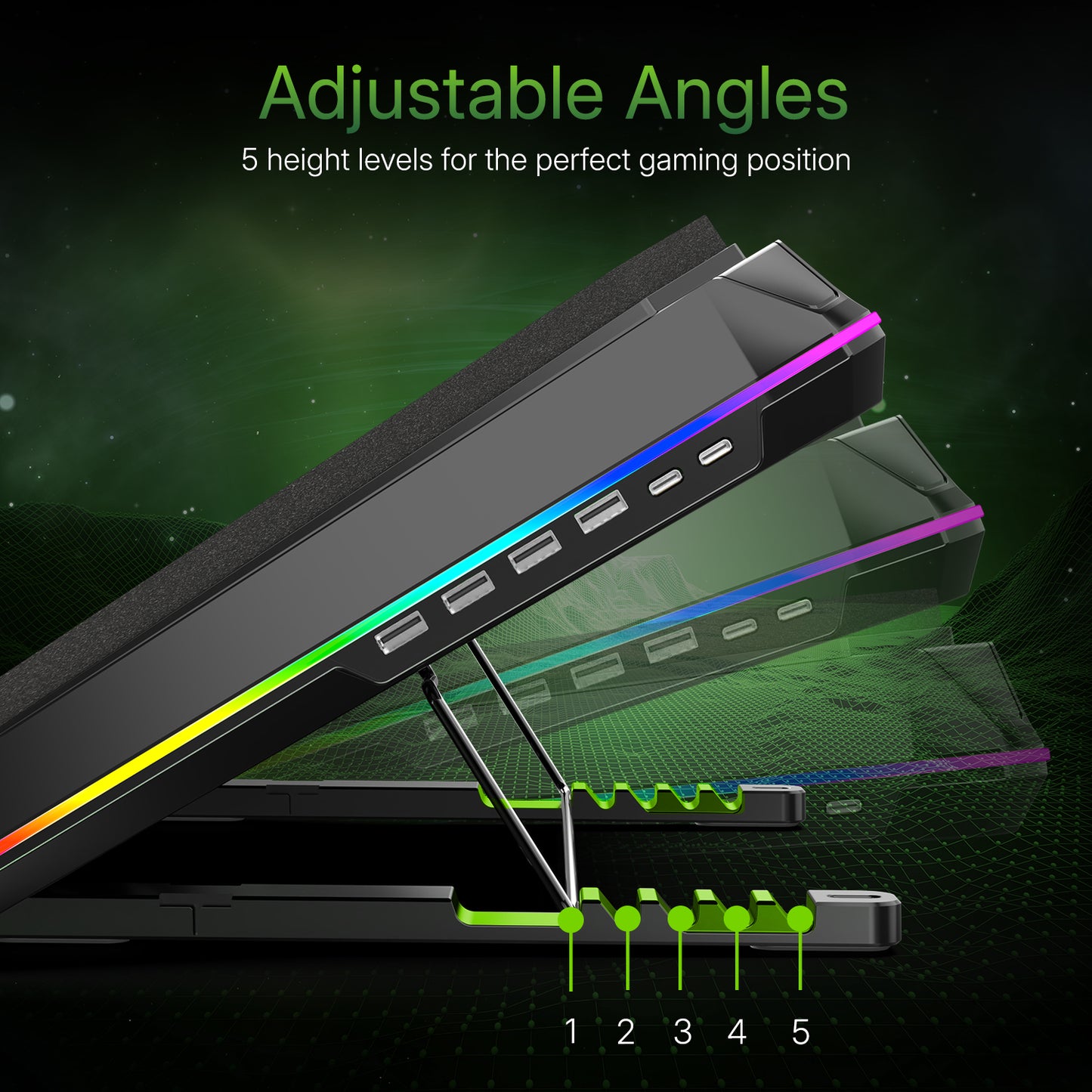 SpinBot Airflow X50 Laptop Cooling Pad | 135mm Fan up to 3800 RPM | 11 RGB Modes | 5-Level Adjustable Stand | 4 USB + 2 Type-C Ports.