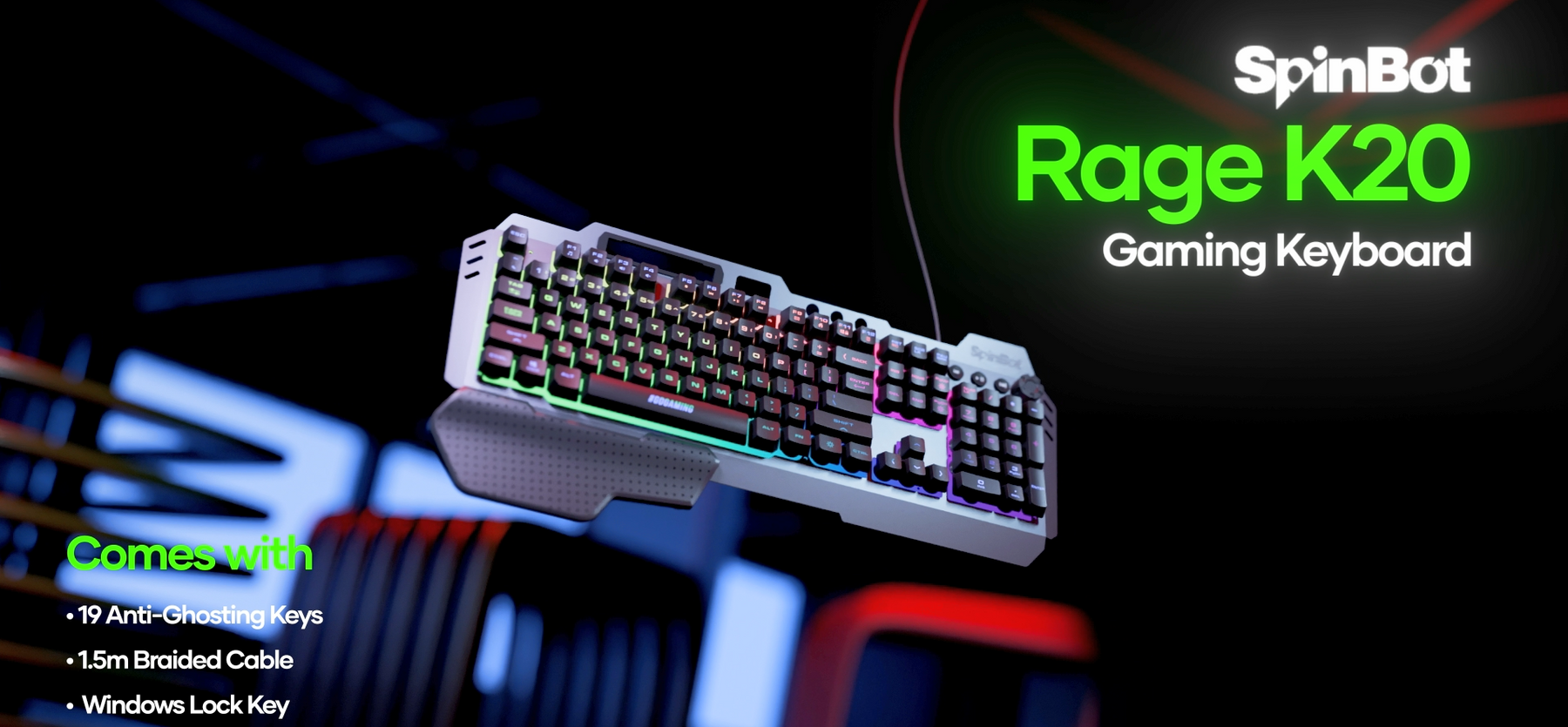 Programer Rage Keyboard SpinBot Rage K20 LED Backlit|Metal Body|19 Anti-Ghosting Keys |Volume