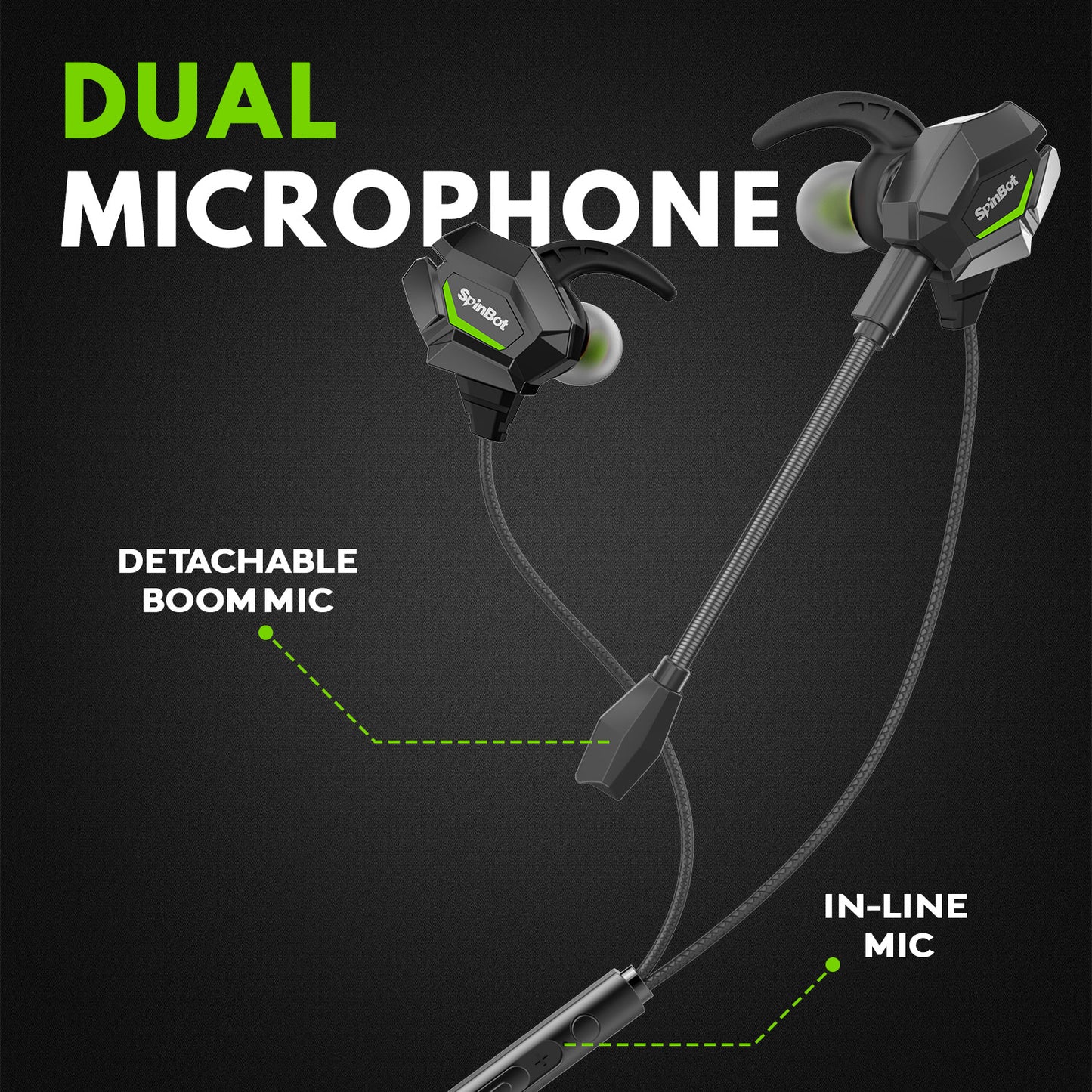 SpinBot BattleBudz W20 Wired Gaming Earphone with Boom Mic